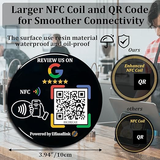 Epoxy Sticky Card with NFC Chip & QR Code - Compatible with Google Business Page for Customer Reviews, Boost Business Reviews, Essential for Small Businesses, No App, No Monthly Fee (Black-3 Cards)