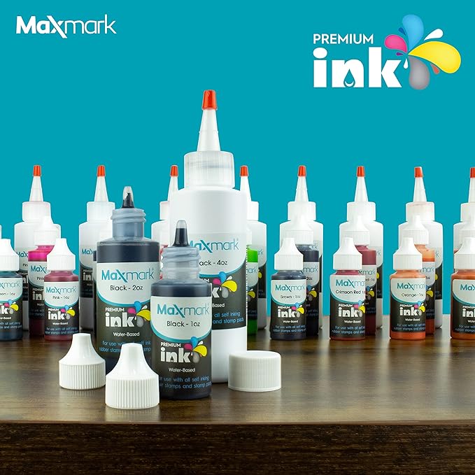 MaxMark Premium Refill Ink with Control Tip Bottle for Self-Inking Stamps, Red Color - 1 oz.
