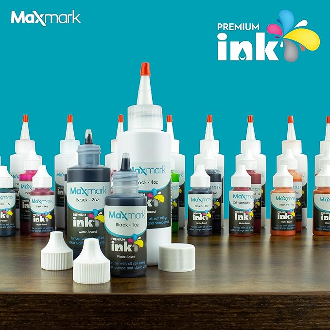 MaxMark Premium Refill Ink with Control Tip Bottle for Self-Inking Stamps, Green Color - 1 oz.