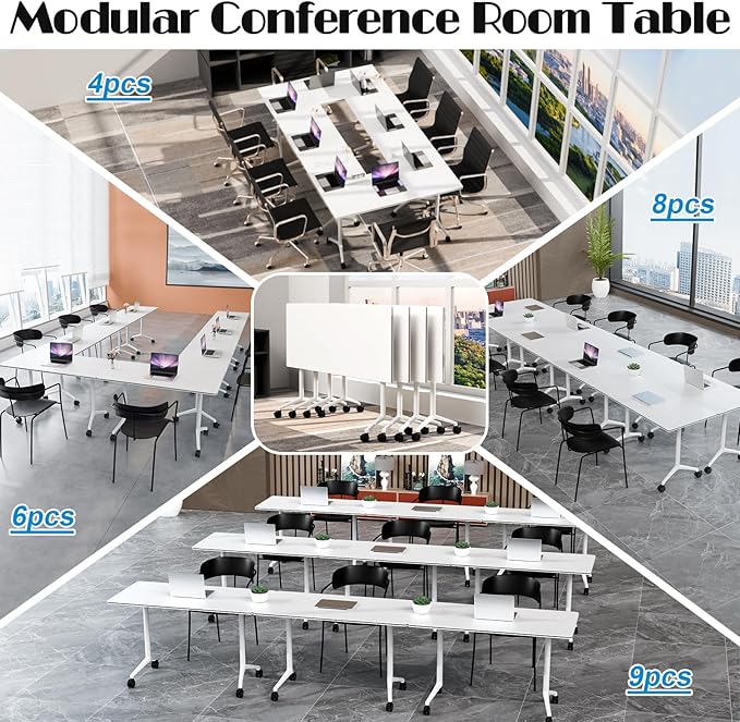 Conference Table Flip Top Mobile Conference Room Tables,Folding Conference Table with Wheels,Large Meeting Training Seminar Table Saving Space for Office Classroom (2, White, 47.2'')