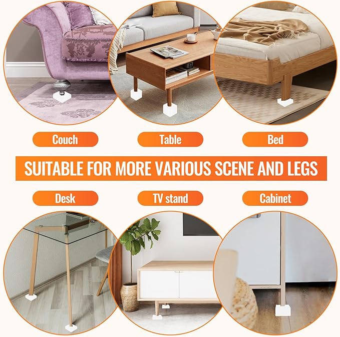 shouwuhho Furniture Risers, 4 Pack Bed Risers with Non-Slip Grip and Heavy Duty Support, 1 Inch 2 Inch 3 Inch 4 Inch Height Lift for Couch, Sofa, Table, Desk, Chair, Refrigerator - White, 1+1+1 Inch