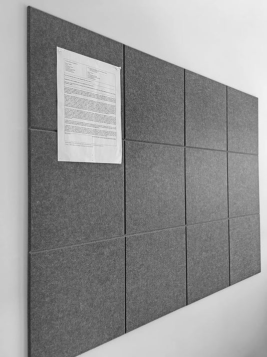 DECORITA Felt Wall Tiles | Large Cork Board Alternative | Aesthetic Felt Bulletin Board for Office, Home & Classroom | Large Cork Boards for Walls Pinboard (12-Pack) | Gray