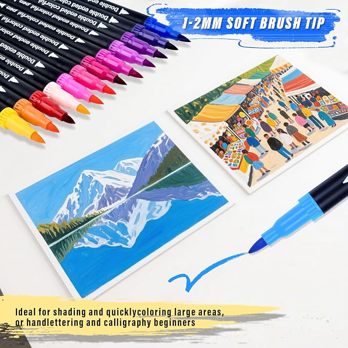 Keukenket 72 Colors Dual Markers Brush Pens,0.4MM Fine Point Art Marker, Double Tip Coloring Brush Pens Paint Marker for Adult Kids Hand Lettering, Drawing,Doodling,Painting
