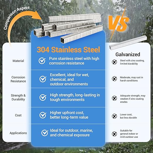 meite T-50 Staples Marine, 3/8 Inch 304 Stainless Steel Staples for Staple Gun, Heavy Duty 20 Gauge 3/8 Inch Crown T-50 Upholstery Staple for Marine Applications (5 Packs)