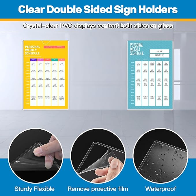 Magnetic Sign Holder 11 x 17 Adhesive Frame 5 Pack, Rigid Plastic Document Paper Holder with Magnet & Adhesive Strips, Wall Door Sign Holders Magnetic Frame for Office Home Store Restaurant