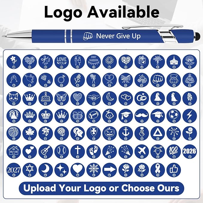 WYPAS Bulk Custom Pens - Personalized with Name, Engraved Text/Logo - Stylus Tip, Black Ink - Options for Corporate Gatherings, Events & Promotions (Black)