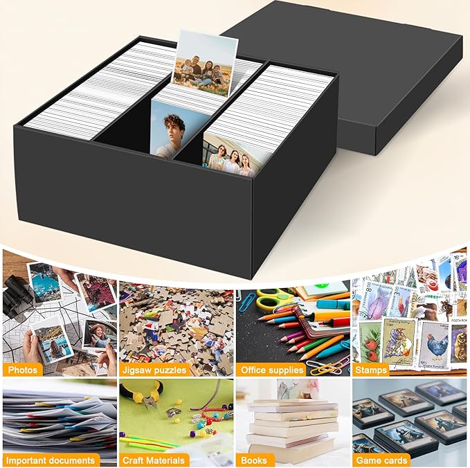 REAQUE 3 Pack Photo Storage Boxes for 4" x 6" Pictures, 3-Compartment Portable Photo Organizer Boxes with Lids, Craft Supply Container for Stickers, Scrapbooking, Stamps, Seeds, Memory Keepsakes