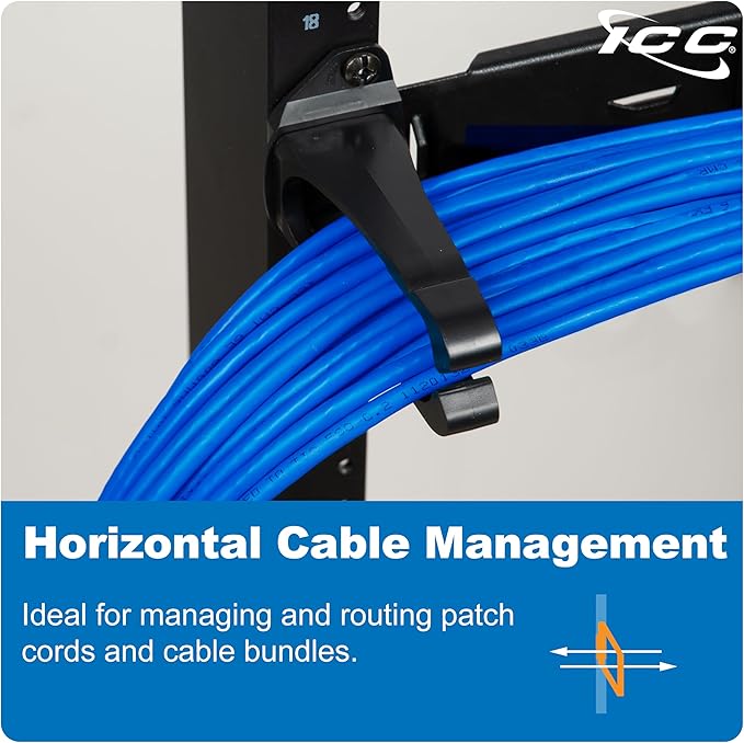 ICC 1.25” Plastic Cable Management Ring, Horizontal, Rack or Wall Mount, Pack of 10 – Cable Organizer for Structured Wiring and Equipment Racks