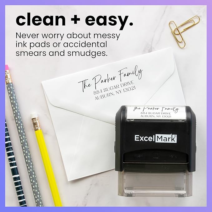 ExcelMark Personalized Return Address Stamp – Custom Self Inking Rubber Stamp (Medium, Santa Catalina)