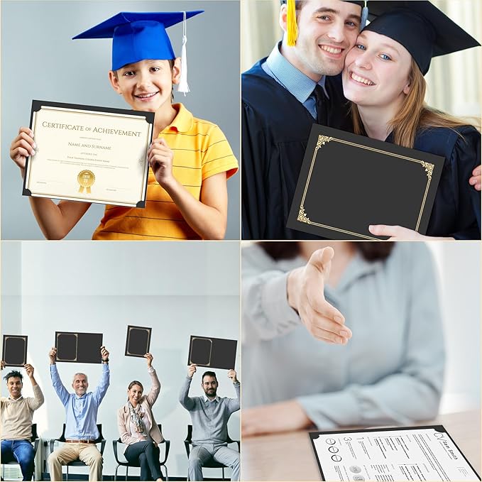 HAUTOCO 120 Pcs Certificate Holders, Black Diploma Folders Document Covers with Gold Foil Border for Letter Size 8.5x11 Cardstock, Award, Graduation