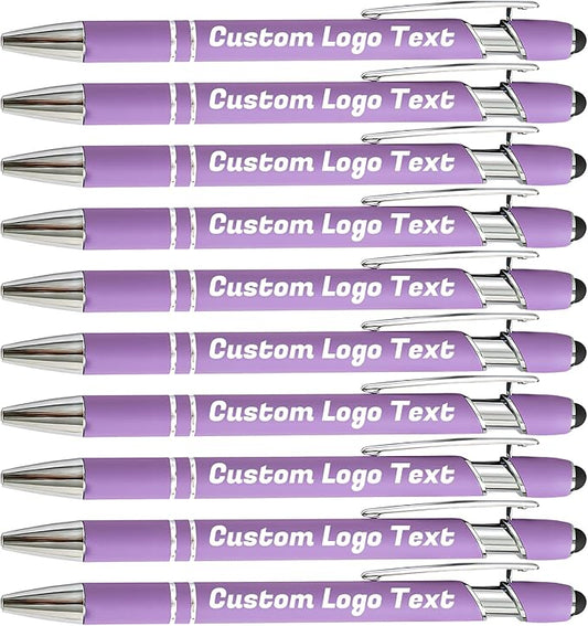 HEYZARDA Personalized Pens with Name Text Logo Custom Ballpoint Pen for Business Office Events with Stylus for Touchscreen 20 Pcs Purple