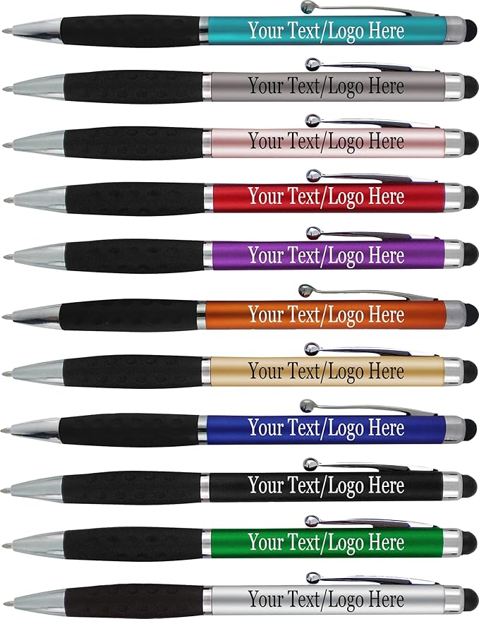 SyPen Personalized Pens With your Custom Logo or Text-600 Pack Bulk-for Businesses, Parties, and Events, 2 in 1 Ballpoint Pen & Stylus Compatible with Touchscreen Devices, Blue Barrel, Black Ink