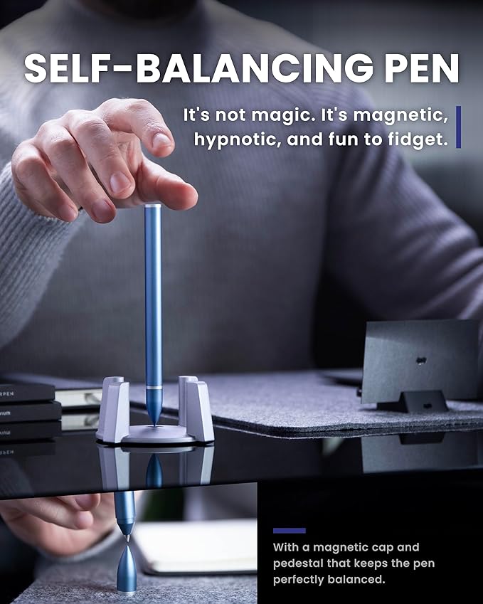 novium Hoverpen - Luxury Pen for Men & Women, Vertically Standing Executive Ballpoint Pen with Top Grade Free-Flowing Ink Refill, Metal Made, Unique Gifts, Luxury Pen for Men, Mens Gifts Ideas