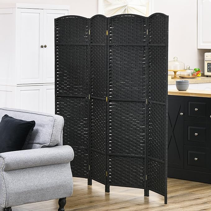 HOMCOM Room Divider, 4 Panel Folding Privacy Screen, 5.6' Tall Freestanding Partition for Home Office, Bedroom, Black