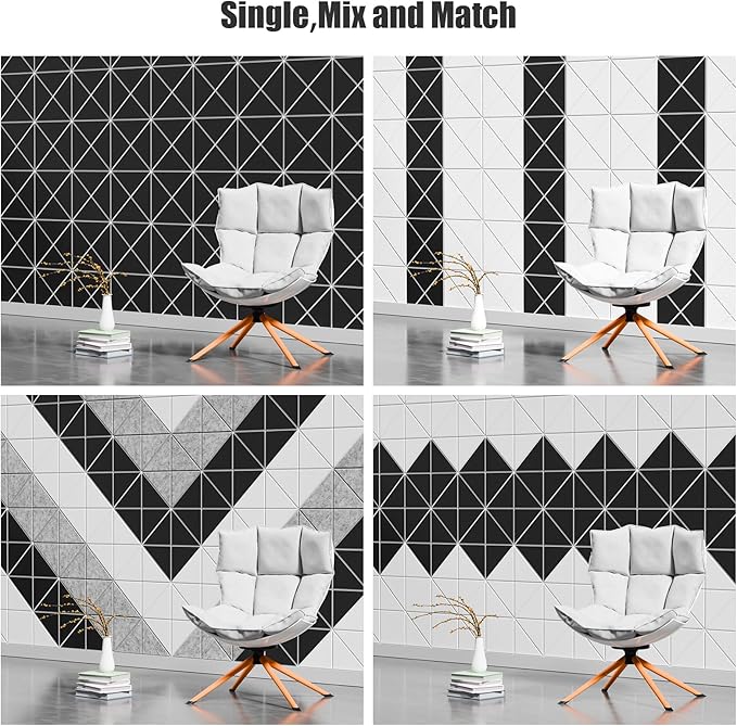 Sonicism 12 Pack X-Lined Acoustic Panels with Self-Adhesive, 12" X 12" X 0.4" Sound Proof Foam Panels, Decorative Soundproof Wall Panels, Sound Absorbing Tiles for Home & Offices (WhiteBase+BlackFace)