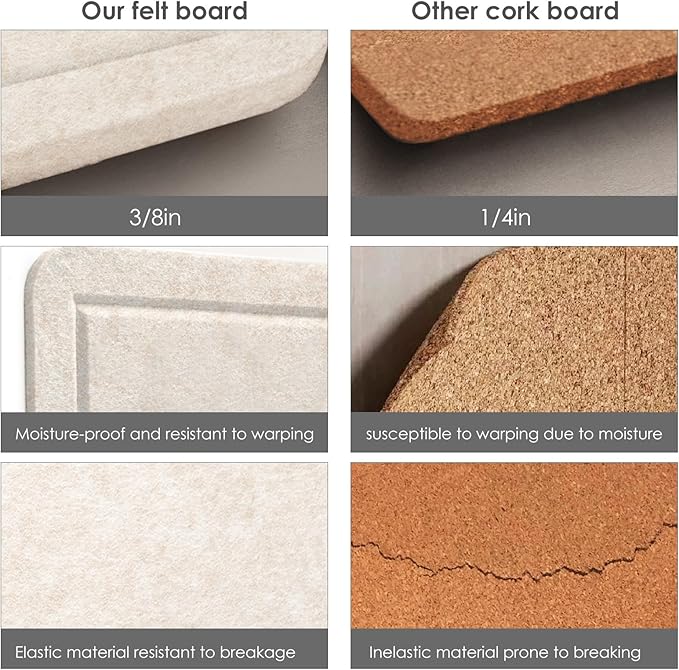 Bulletin Board, 24 x 18 inches Decorative Felt Pin Board, Vision Board Cork Board Alternative for Wall, Foldable Photo Board with 20 Pushpins - Oatmeal