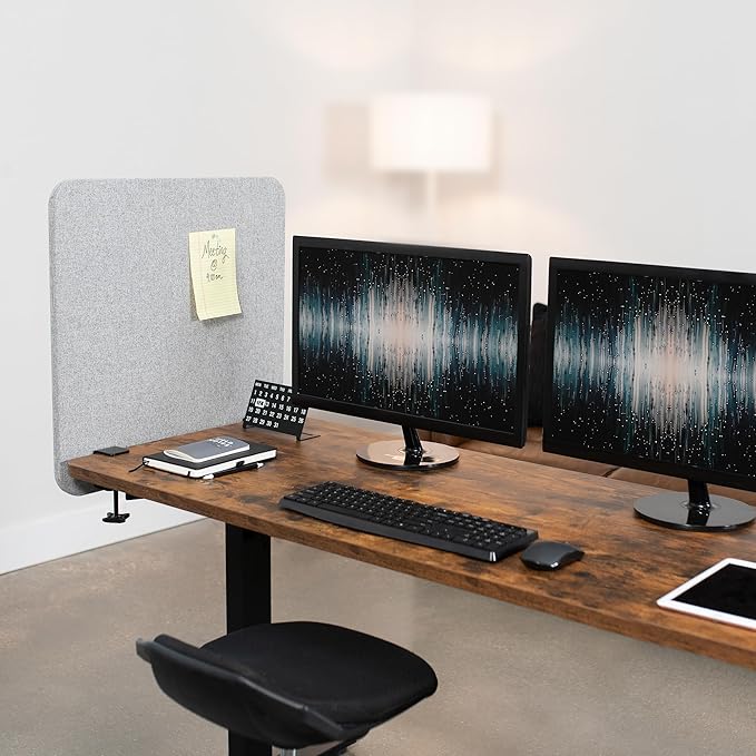 VIVO Clamp-on/Screw-on 24 x 24 inch Privacy Panel, Sound Absorbing Cubicle Desk Divider, Acoustic Partition, Gray, PP-1-V024G