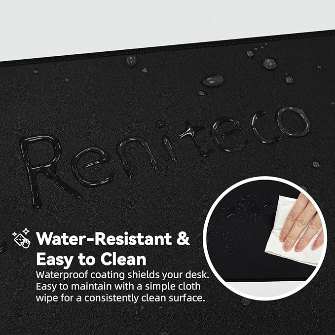 Reniteco Waterproof Large Gaming Mouse Pad with Durable Stitched Edges, Non-Slip Rubber Base, Grainy Jacquard Mouse Mat Desk Pad for Home Office Gaming, 31.5''x11.8''x0.12'', Matte Black