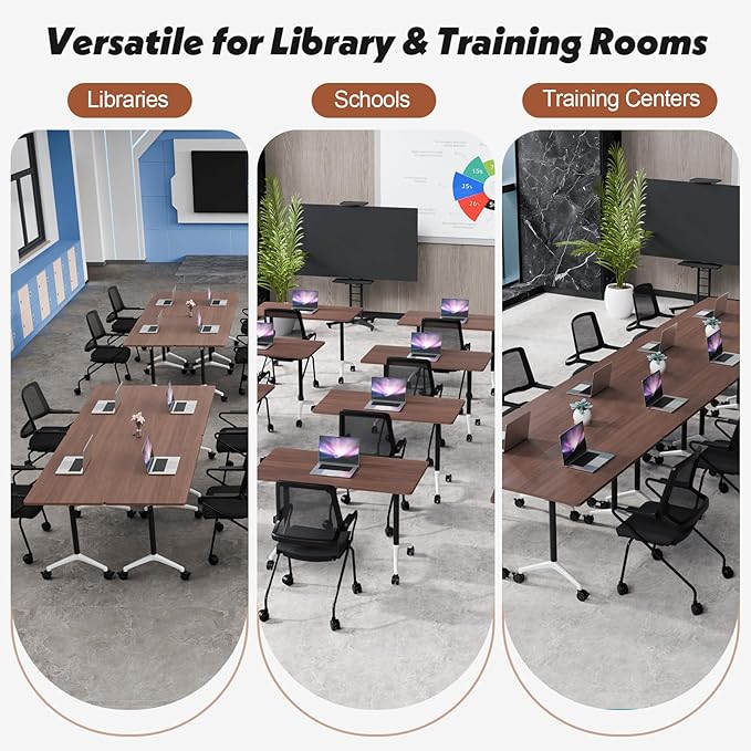 Goakwwuz Conference Room Table, Folding Conference Tables,Thicken Grey Tabletop,Flip Top Wooden Seminar Meeting Room Table for Conference Room Offices (6, Walnut, 61.0“)