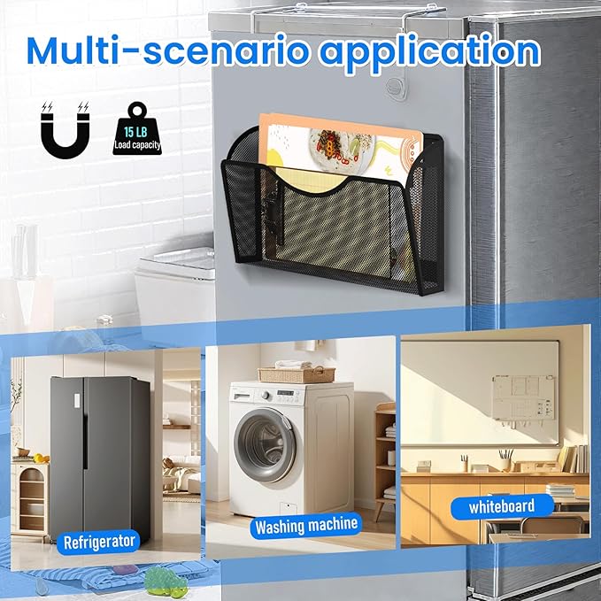 KZWKRG Magnetic File Holder, Magnetic File Folder Holder, No Drilling Installation, Magnetic Mail Holder File Organizer for Whiteboard,Office,Refrigerator,File Cabinets,Classroom