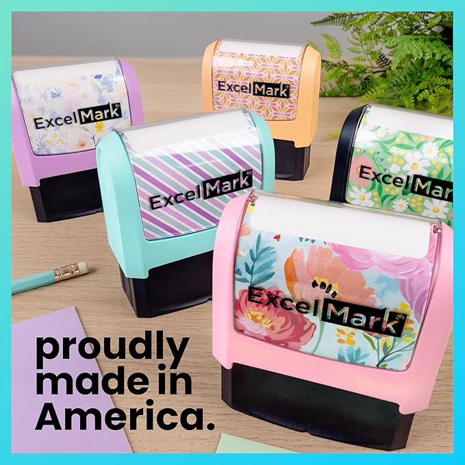 ExcelMark Address Stamp - Custom Return Address Stamp with Elegant Designs, Vibrant Colors & Patterns – Perfect for Mail, Invitations & Gifts (Violet Mount, Script Swirl)