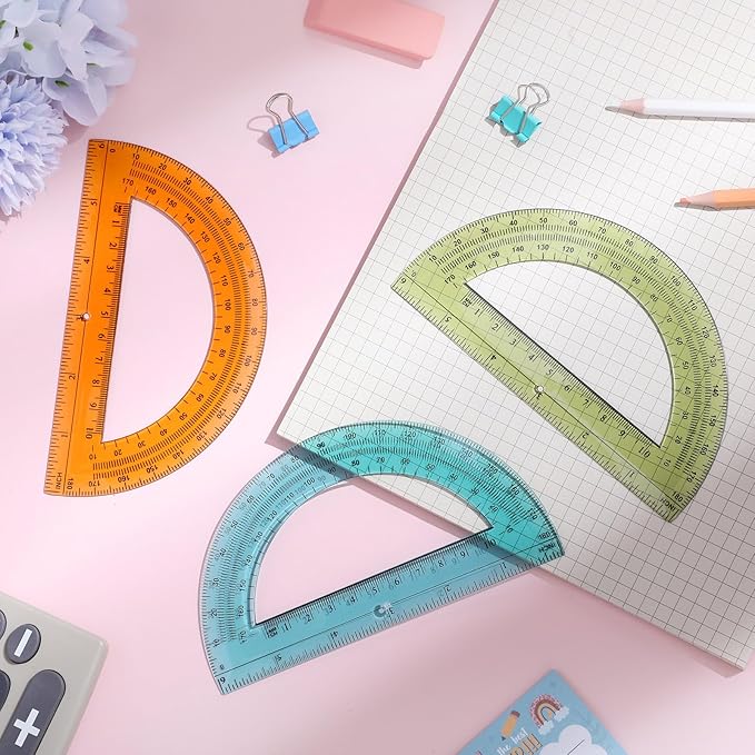 Sayglossy 36 Pcs of Colorful Plastic Protractors 180 Degrees 6 Inches Mathematical Protractor Translucent Geometric for Learn Office Measurement Drawing