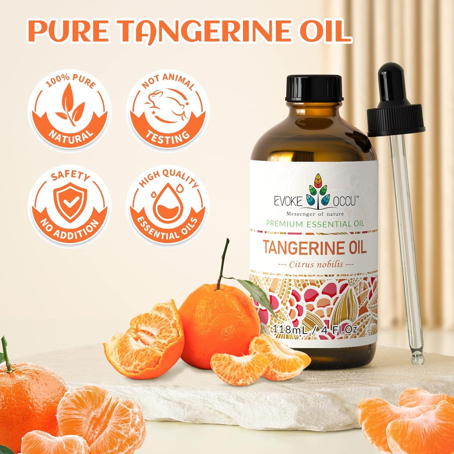 EVOKE OCCU Tangerine Essential Oil for Diffuser Fragrance DIY Candle Soap Making - 4 FL Oz