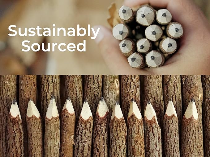 BSIRI Black 3 Inch Wood of 12 in Pack Tree Bark Pencil Favors in Wooden Rustic Twig Pencils Unique Camping Gifts Decorations Party Supplies Novelty Gifts Natural Kid