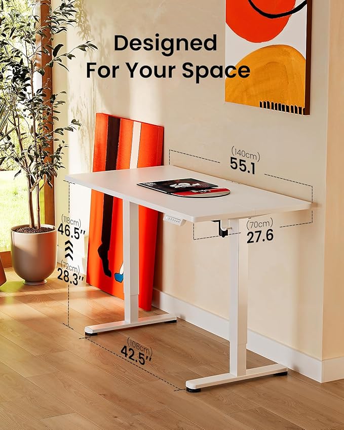 ErGear Height Adjustable Electric Standing Desk, 55 x 28 Inches Sit Stand up Desk, Large Memory Computer Home Office Desk with Two-Piece Desktop (White)