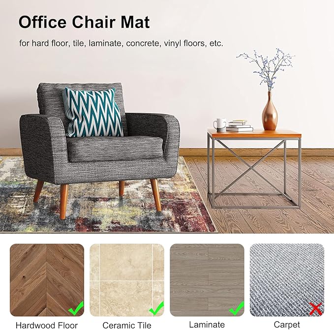 Anidaroel Office Chair Mat for Hardwood Floor, 48"x60" Under Desk Chair Rug for Rolling Chair, Anti-Slip Computer Chair Mat, Low Pile Carpets Floor Rug for Home Office Gaming Room