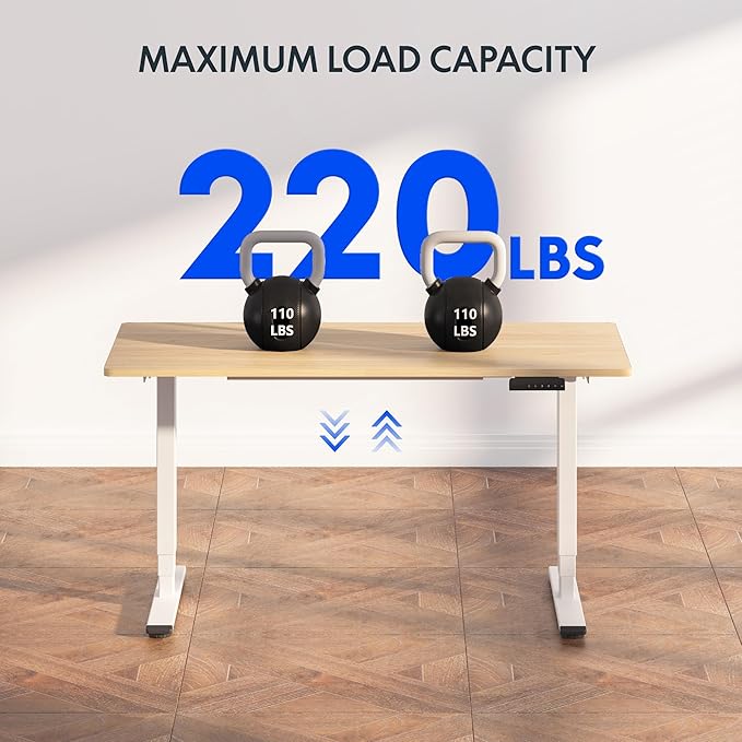 FLEXISPOT E6 3-Stage Dual Motor Electric Standing Desk 48 x 30 Sit Stand Up Desk, Holds 220 lbs, Adjustable Height w/Memory Presets, One-Piece Maple Desktop & White Frame, Ships in 2 Boxes