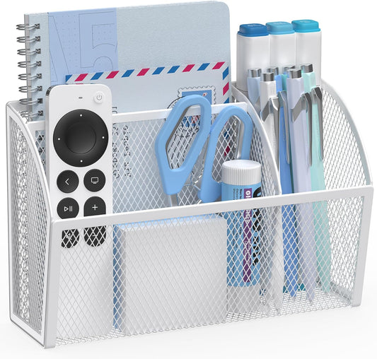 YINGHUA Strong Magnetic Pen Holder for Whiteboard and Refrigerator 3 Compartments Metal Mesh Organizer Space Saving Shelf for Office School Home and Locker - White