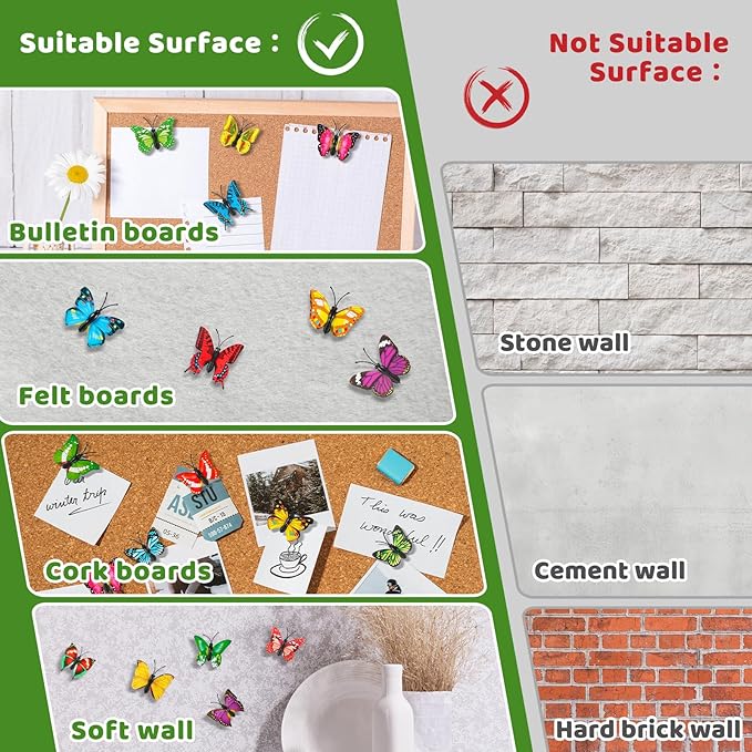 50Packs Butterfly Push Pins Decorative Push Pins Colorful Thumb Tacks Cute Thumbtacks for Corkboard Bulletin Board Wall for Office Decor Home Cubicle Decorations Hanging