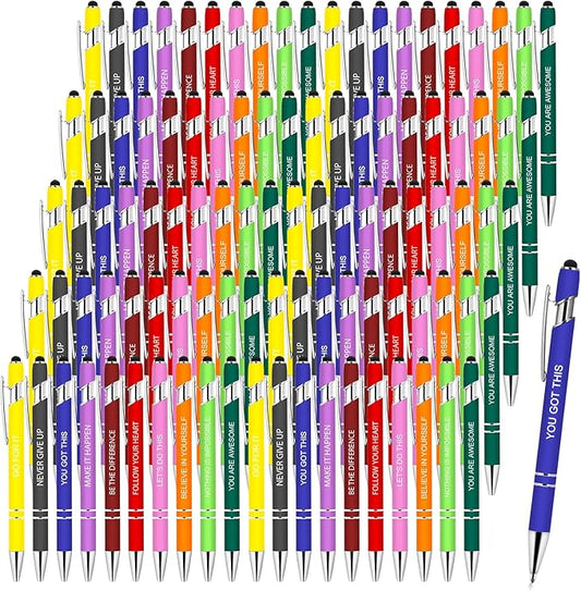 Greengines 100 PCS Inspirational Pens Bulk, Motivational Ballpoint Pen with Stylus Tip Funny Ink Pens Bulk Inspirational Gifts for Women Coworkers Office Supplies Black Ink…