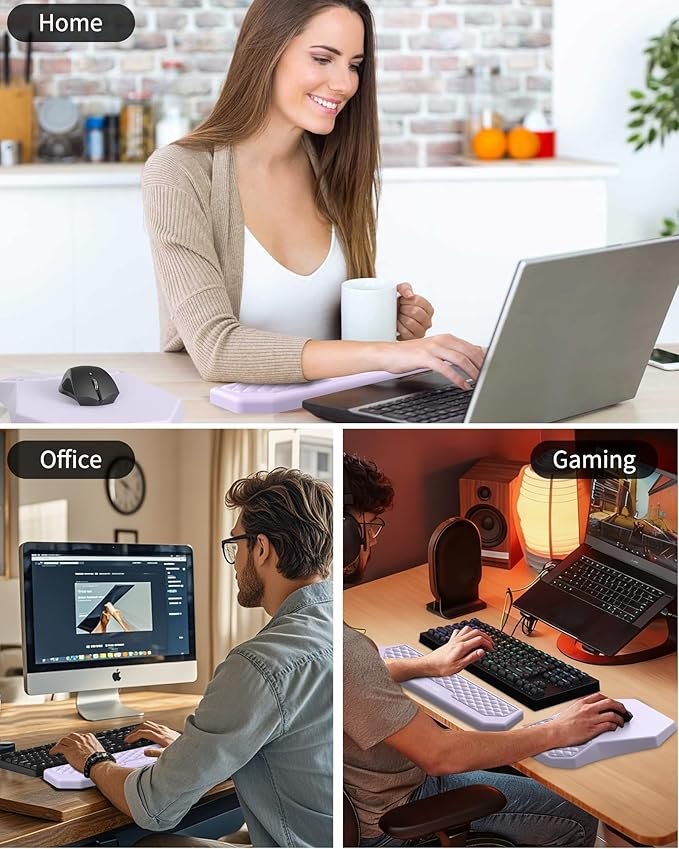Ergonomic Mouse Pad and Keyboard Wrist Rest Support Set, Massage Design Mousepad for Carpal Tunnel Pain Relief, Memory Foam, Non-Slip PU Base for Computer Desk, Purple