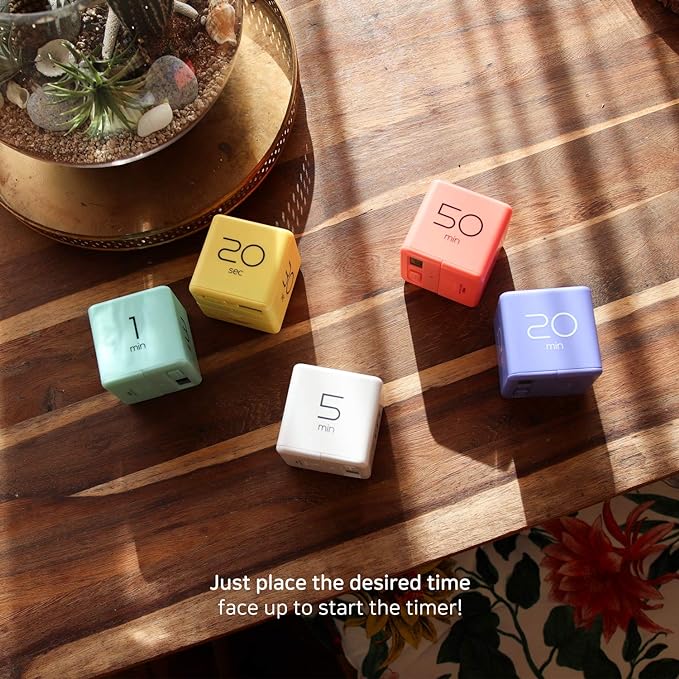mooas Cube Timer (White), Timers Cube Flip Block Timers Productivity Gravity Sensor Time Management for Kids ADHD Classroom Kitchen Desk Workout Cooking Study 5, 15, 30, 60 min Timer Setting