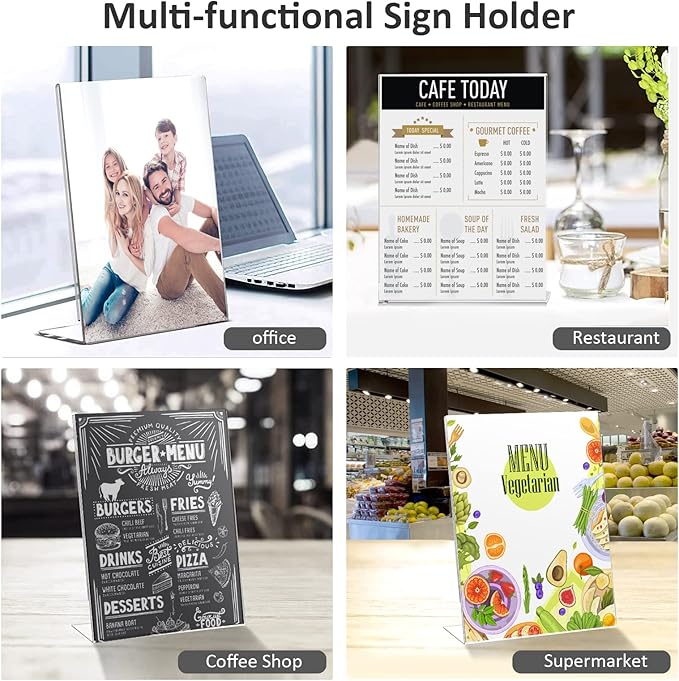 Ludery 8.5x11 Inches Acrylic Sign Slant Back Holder, Plastic Display Stand,Brochure Holder, Table Top Sign Holder For Office, Home, Store, Restaurant (3pack)