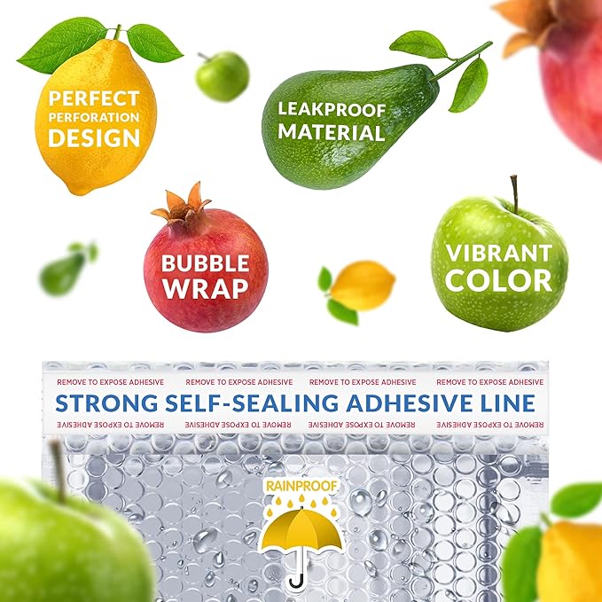 Amiff Silver Thermal Bubble Mailer, 24 x 20 Inches. 50 Pack Metallic Bubble Mailers. Self-Seal Insulated Mailers for Cold Shipping. Padded Envelopes Waterproof. Thermal Bag for Food, Cosmetics