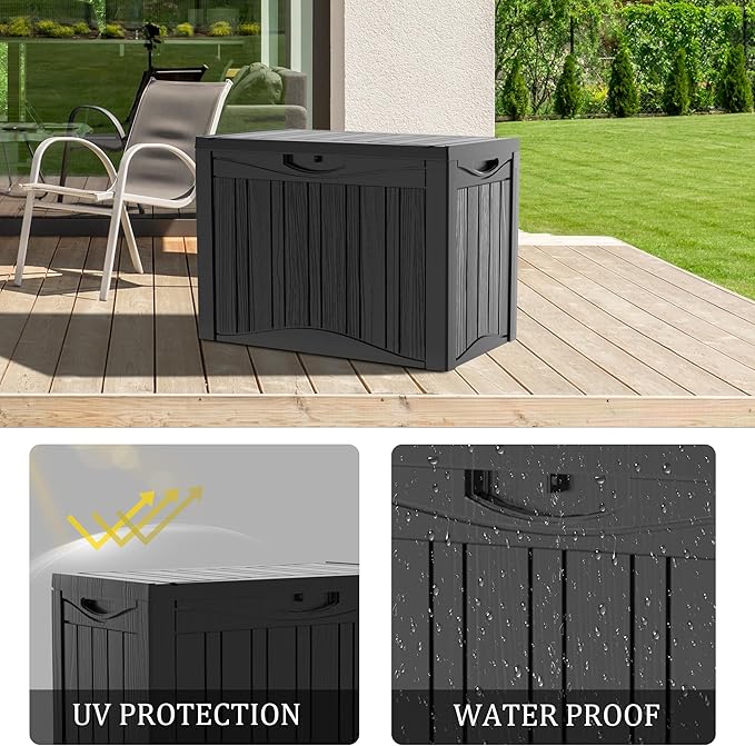 Decksplore 50 Gallon Outdoor Storage Box Waterproof Lockable Resin Deck Box Large, Patio Storage Bin for Pool Accessories Cushion Furniture, Garden Tools, UV-Resistant Outside Delivery Black