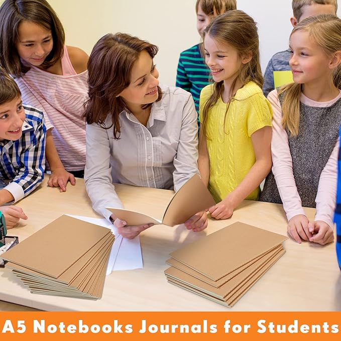 Mimorou 100 Pcs Journals Notebooks Bulk - Kraft Softcover A5 Small Notebooks 5.5 Inch x 8.3 Inch Notepads with 60 Page 30 Sheet for Writing Sketch Travel Office Supplies(Brown,Dot)