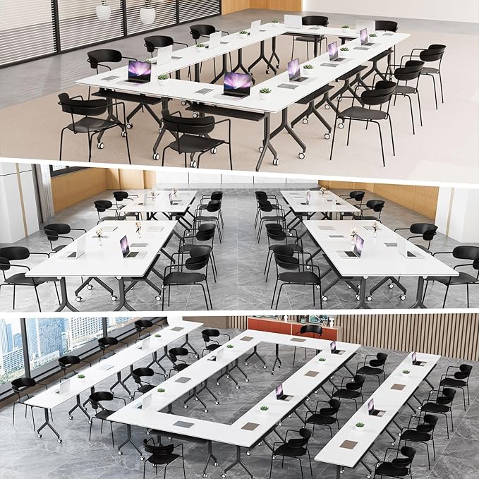Goakwwuz Conference Room Table, Folding Conference Tables,Thicken Grey Tabletop,Flip Top Wooden Seminar Meeting Room Table for Conference Room Offices (4, Black Drawer, 55.1”)