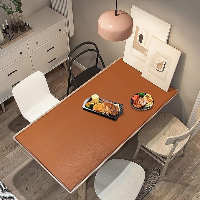 ZORESYN Conference Table Pads (66.9" x 27.6") - PU Leather Extended Large Mousepad Desk Mat - Nonslip Base and Waterproof Desktop Writing Pad Mouse Mat (Light Brown)