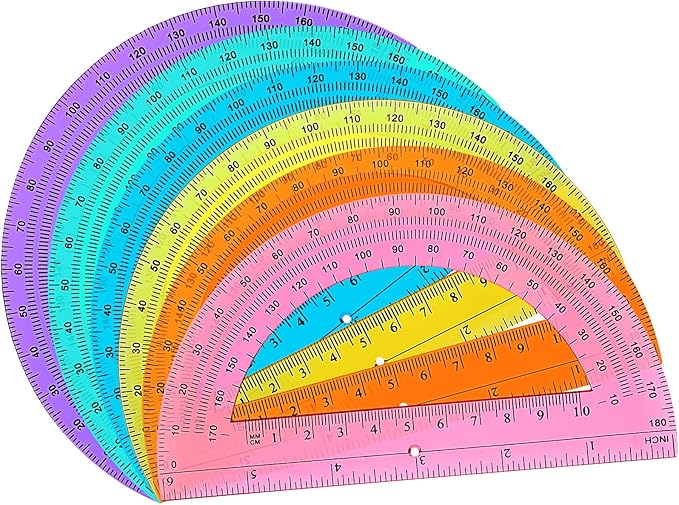 Zonon 6 Pieces Protractors Bulk Plastic 180 Degrees 6 Inch Translucent Protractors for Geometry, Angle Measurement, Students School Supplies