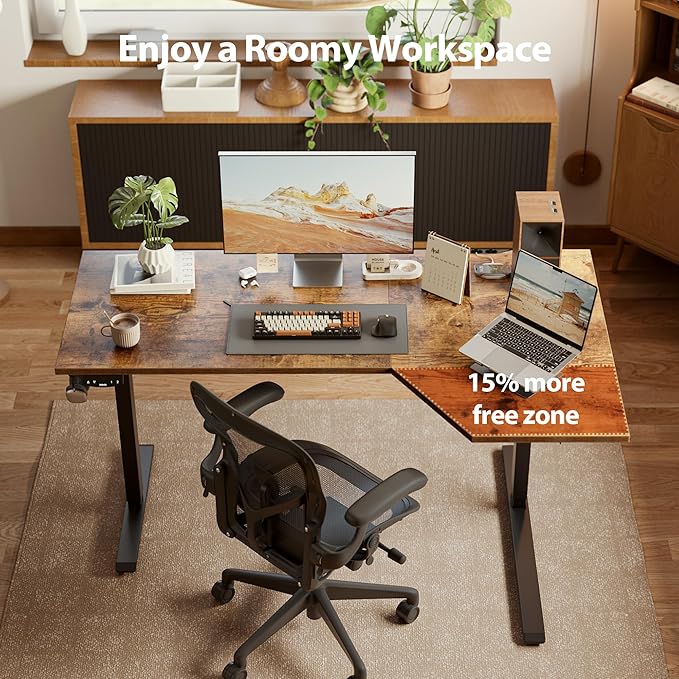 Agilestic Electric Standing Desk, L-Shaped 59 Inches Height Adjustable Desk, Sit and Stand up for Work Office Home, Ergonomic Rising Computer Table for Home Office with Splice Board, Rustic Brown
