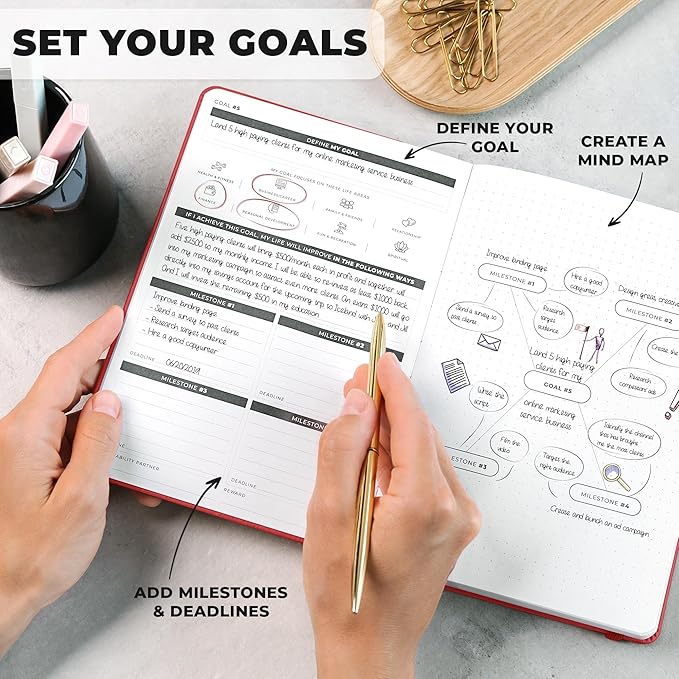 Clever Fox Ultimate Achiever’s Goal Planner - Focus & Productivity 90 Day Journal. Undated Daily Weekly Monthly Planner Organizer & Hourly Schedule Notebook - Hardcover, A5 Size, Ruby Red
