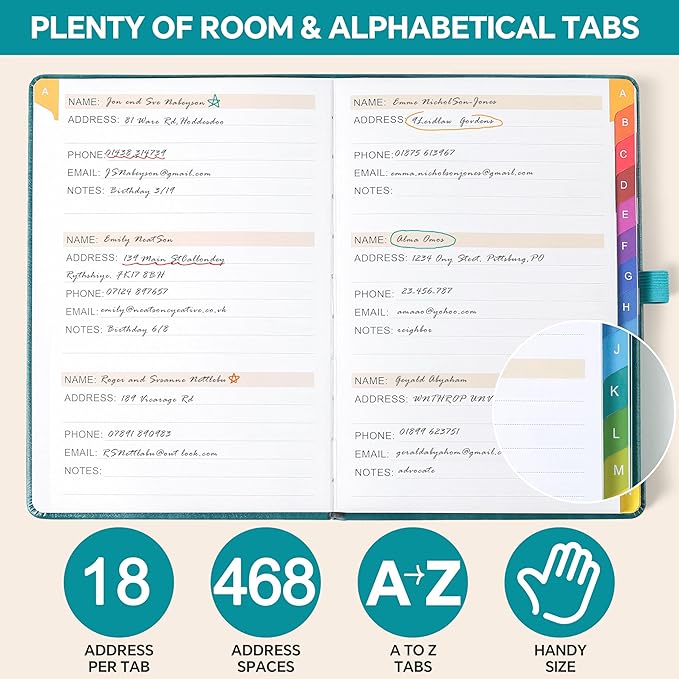 ZXHQ Address Book with Colorful Alphabetical Tabs (8.4" x 5.8") - Address Books for Seniors Hardcover Telephone and Contact Organizer, with Space for Important Website Passwords - Purple
