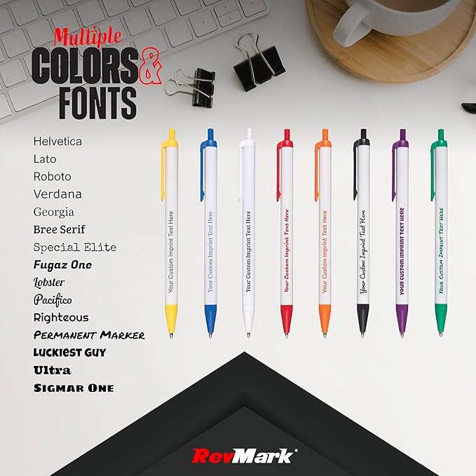 RevMark Personalized Ballpoint Pen, Custom Printed Name, Business or Event Information, Timeless Advertising, USA Made Pens, Promotional Marketing, Smooth Black Ink, Bulk Pack (Red,100 Ct.)