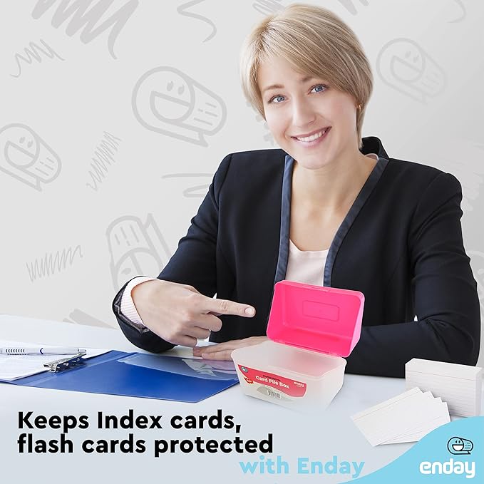 Enday Index Card Holder Pink, 3x5 Note Flash Card Organizer Case, Index Card File w/flip top, Notecard Recipe, Holder, Holds 250 Cards, Also Available in Purple, Red, Green, Blue, Grey (36 PC)