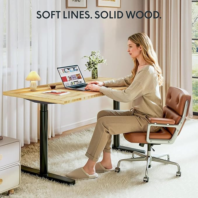 FLEXISPOT Bamboo Electric Standing Desk with Elegant Oval Legs, 60"x30" Height Adjustable Desk for Home Office & Living Spaces, Black Frame