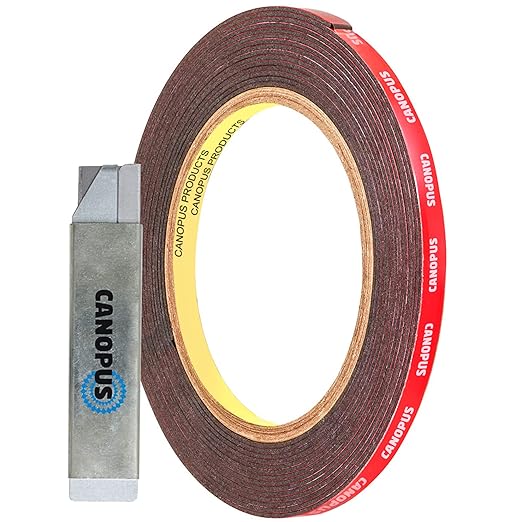 CANOPUS Double Sided Tape, 5952 Heavy Duty Mounting Tape, Strong Bond & Weatherproof Seal Strip for Automotive Mounting, Picture and Photo Frame, Poster, Craft, 0.25 in x 15 ft, Black, Made in USA